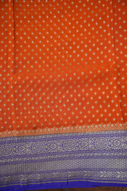 Pure Khadi Georgette Banarasi Saree - Orange & Deep Purple