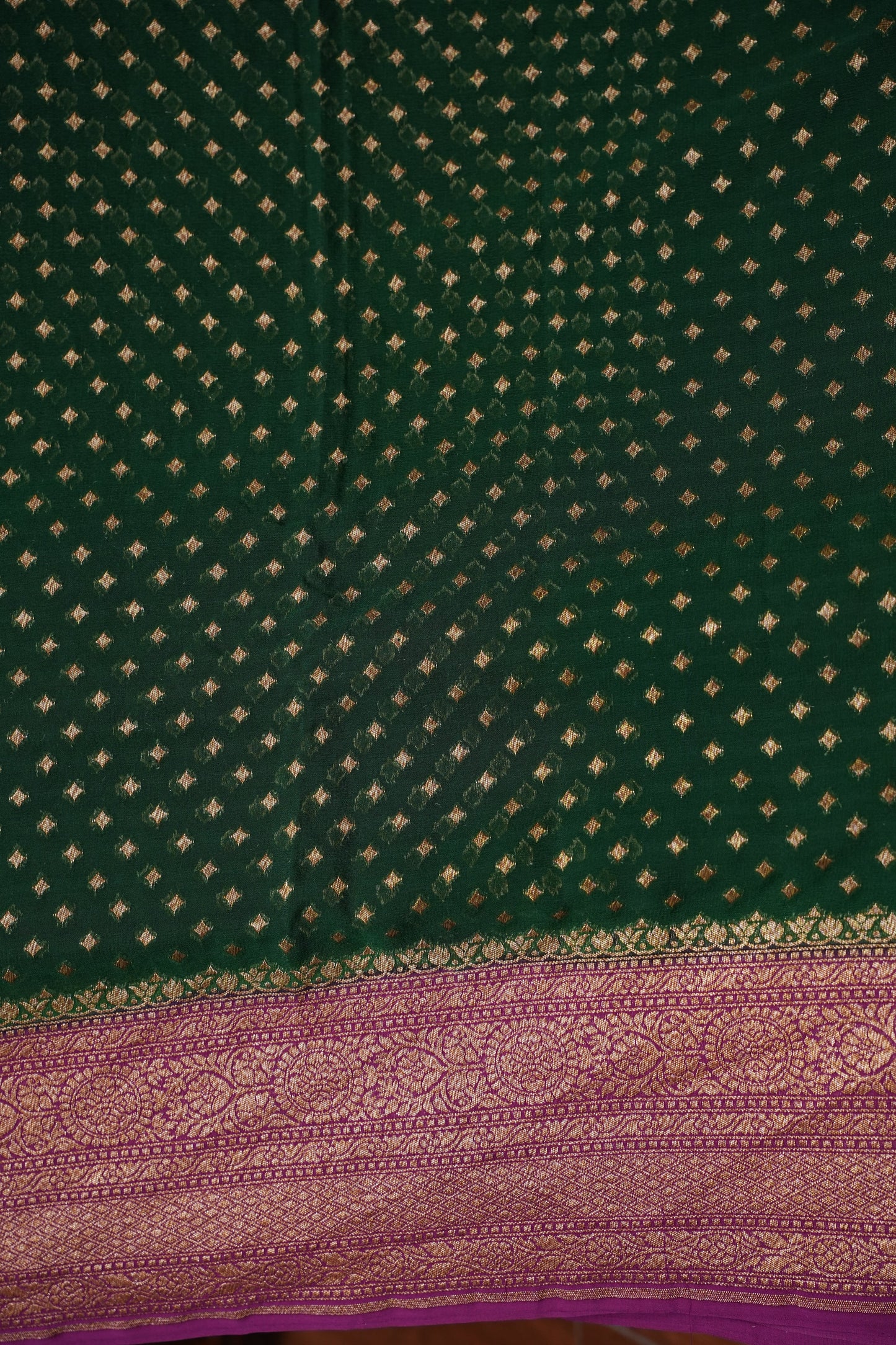 Pure Khadi Georgette Banarasi Saree - Bottle Green & Magenta
