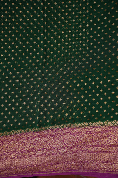 Pure Khadi Georgette Banarasi Saree - Bottle Green & Magenta