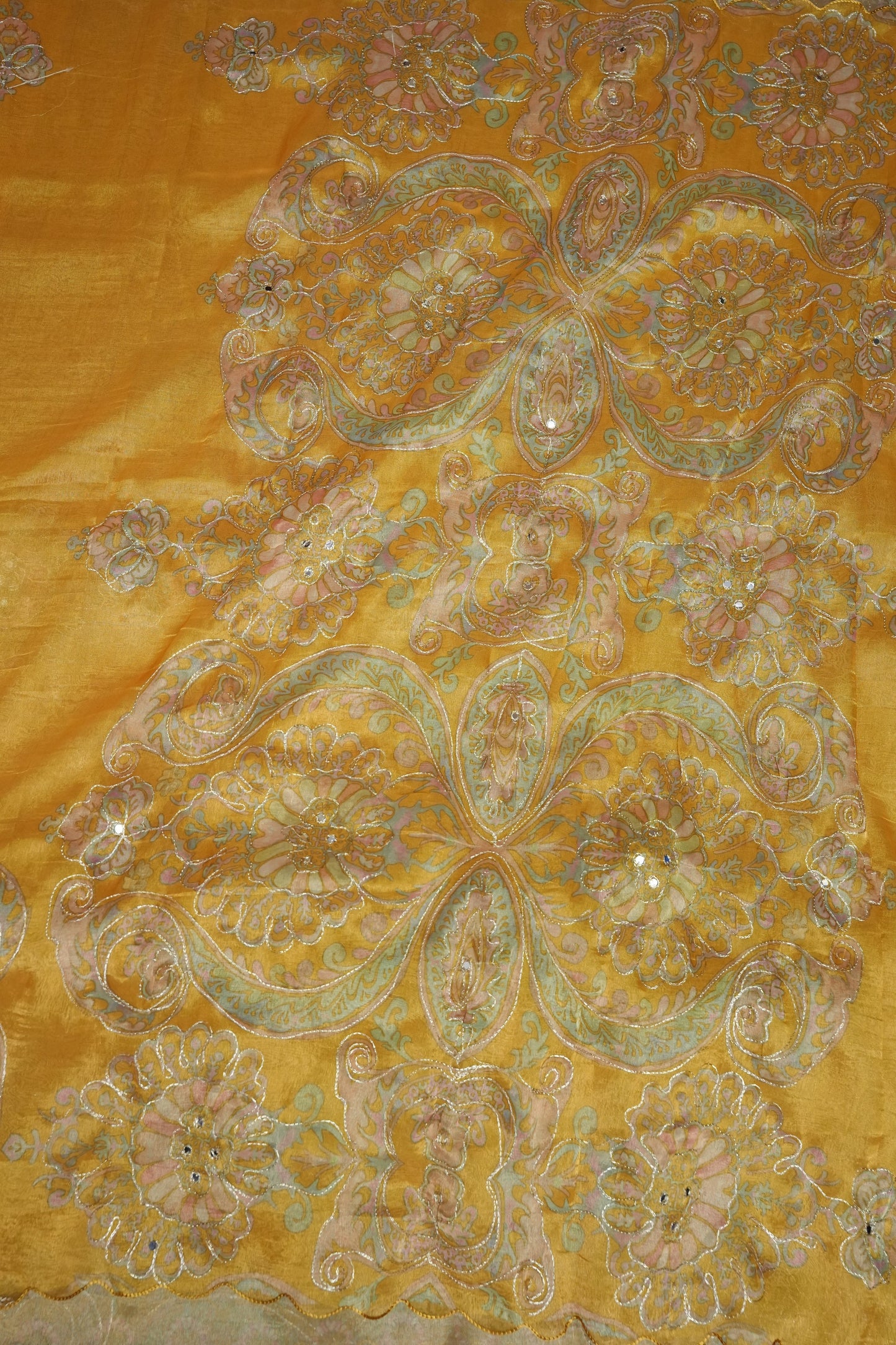 Bright Mustard Gold Glass Tissue Organza Designer Party Wear Saree