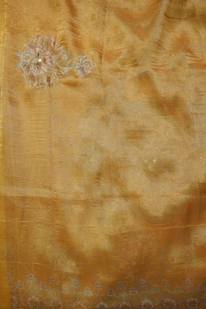 Bright Mustard Gold Glass Tissue Organza Designer Party Wear Saree