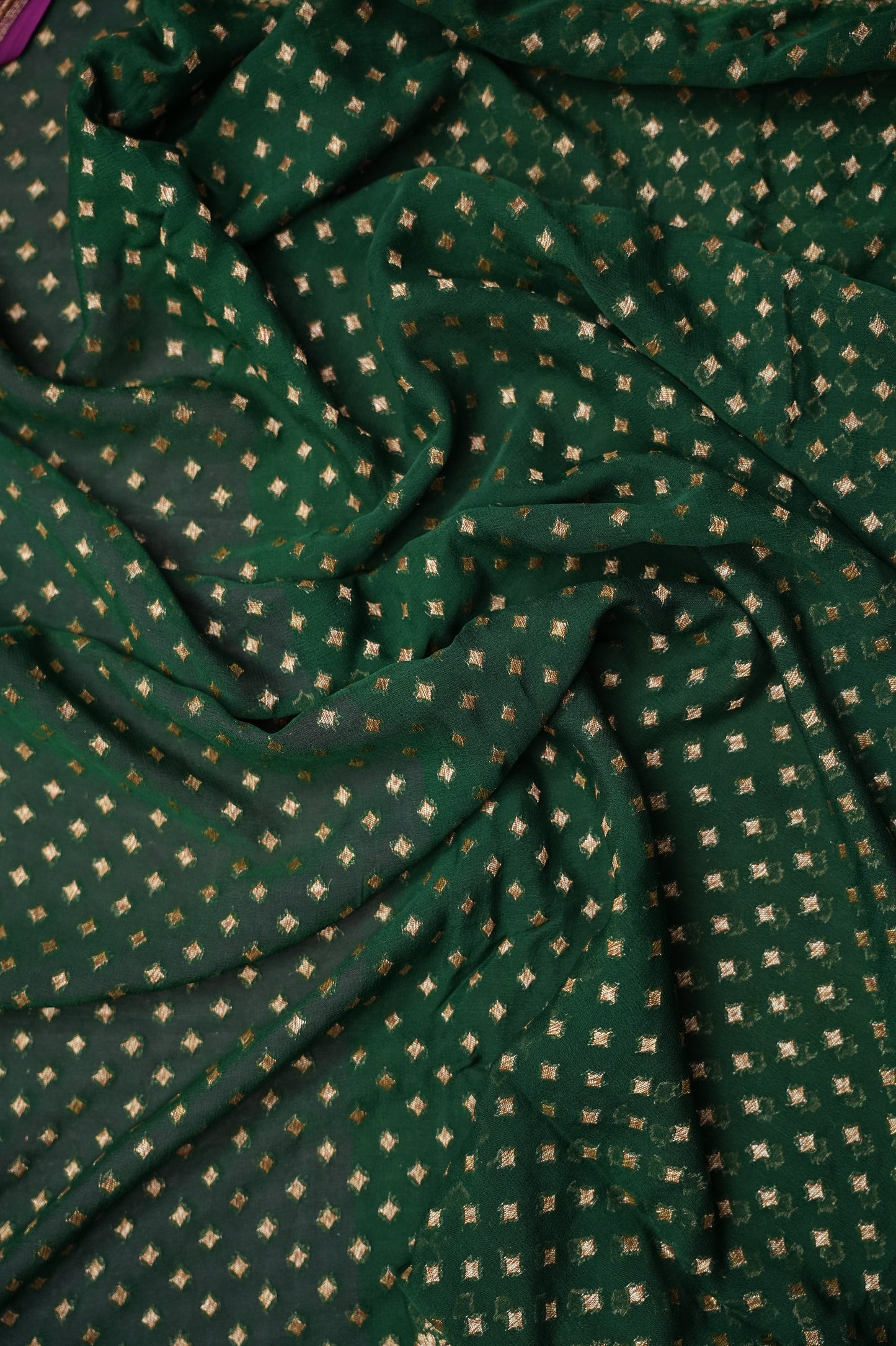 Pure Khadi Georgette Banarasi Saree - Bottle Green & Magenta