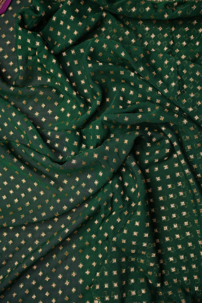 Pure Khadi Georgette Banarasi Saree - Bottle Green & Magenta