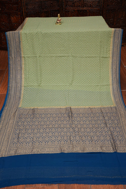 Pure Khadi Georgette Banarasi Saree - Sage Green & Peacock Blue