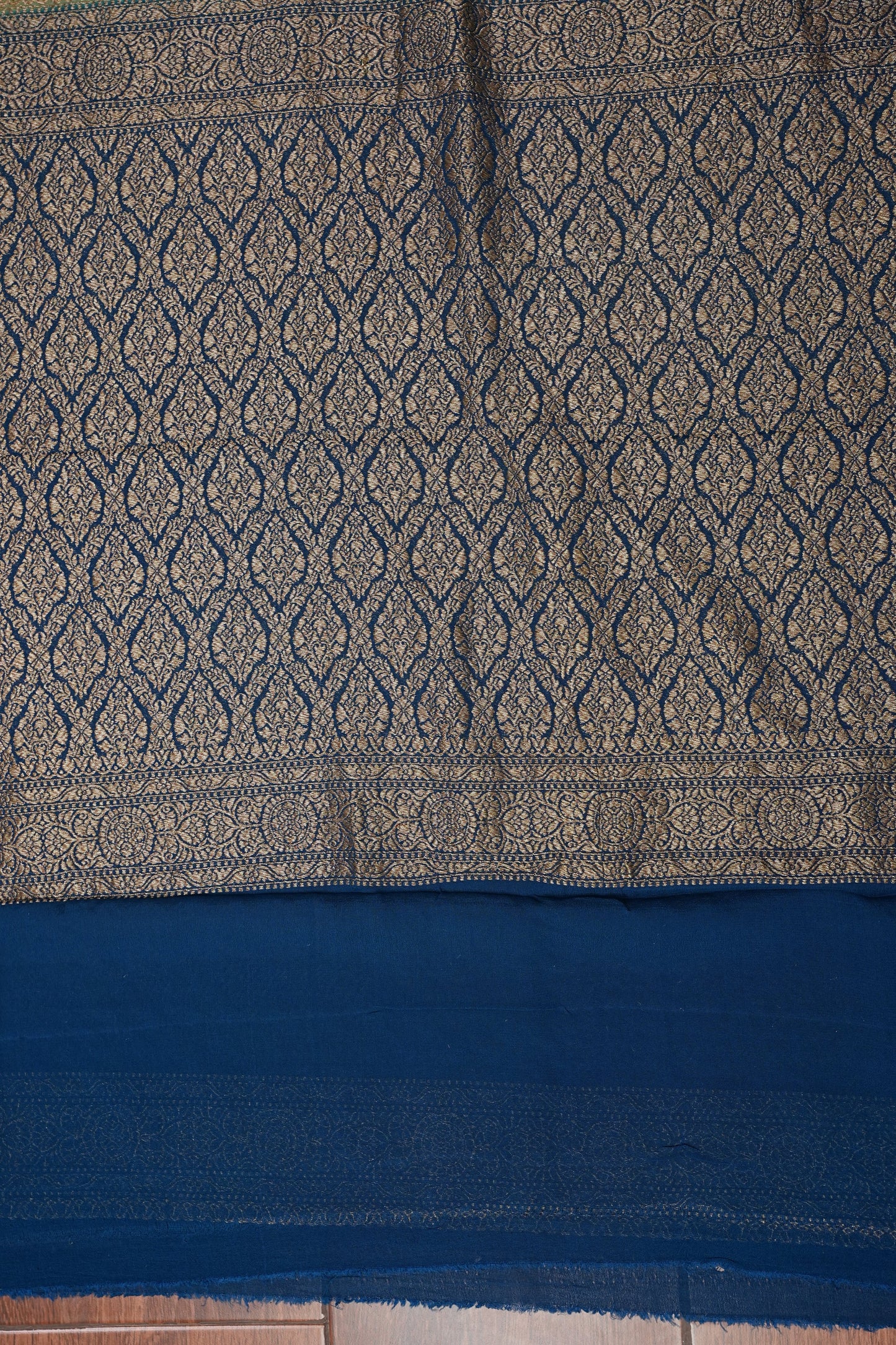 Pure Khadi Georgette Banarasi Saree - Sage Green & Peacock Blue