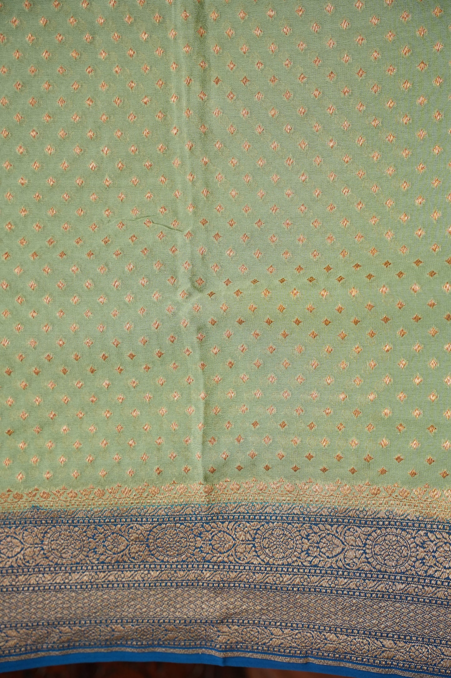 Pure Khadi Georgette Banarasi Saree - Sage Green & Peacock Blue