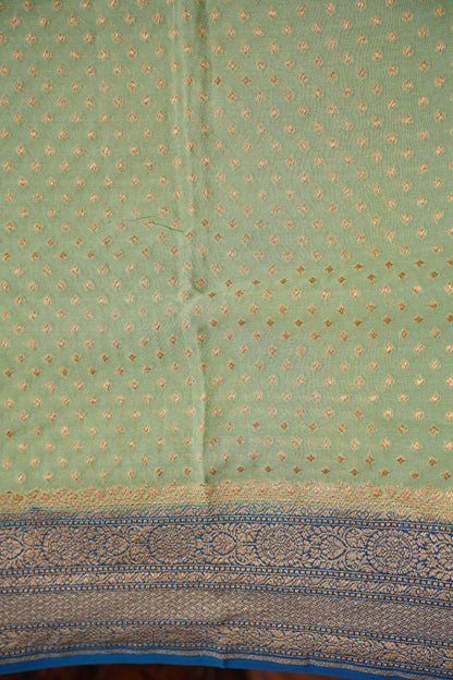 Pure Khadi Georgette Banarasi Saree - Sage Green & Peacock Blue