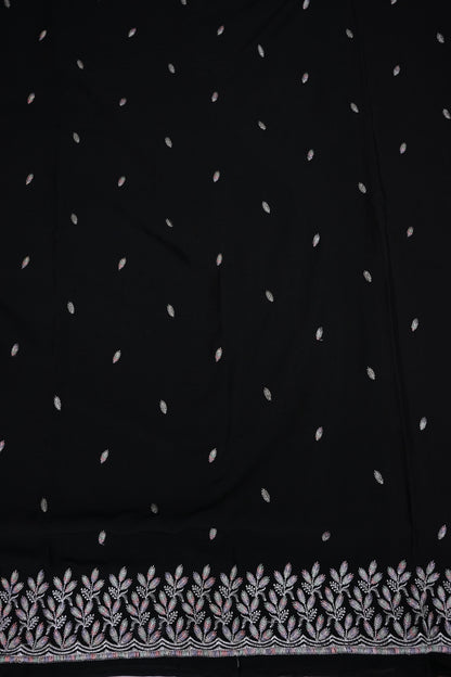 Black Turkey Chiffon Saree with Silver Woven Buttas & Embroidered Border