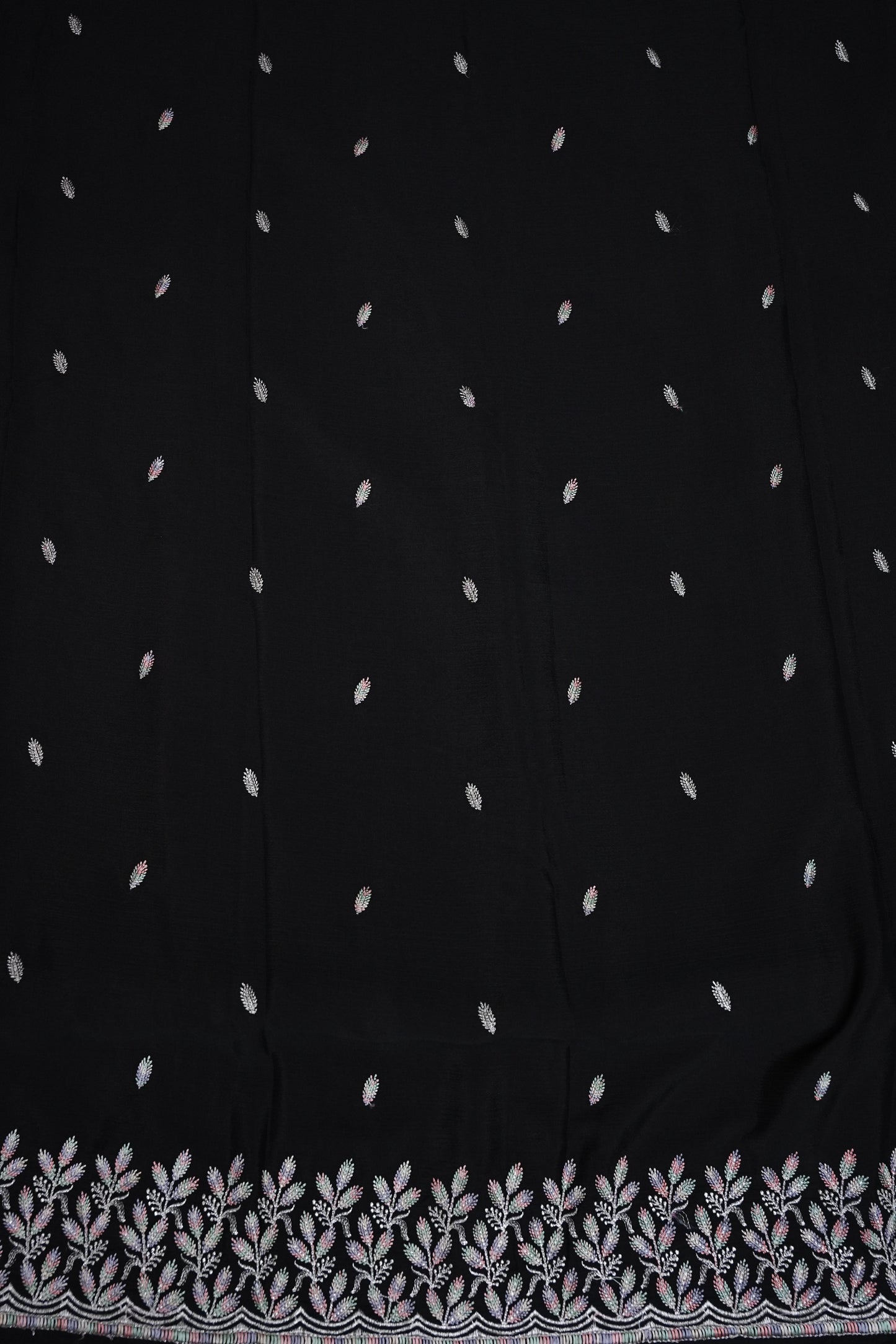 Black Turkey Chiffon Saree with Silver Woven Buttas & Embroidered Border