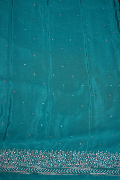 Turquoise Blue Turkey Chiffon Saree with Silver Woven Buttas & Elegant Border
