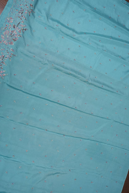 Sky Blue Turkey Chiffon Saree with Floral Embroidered Border