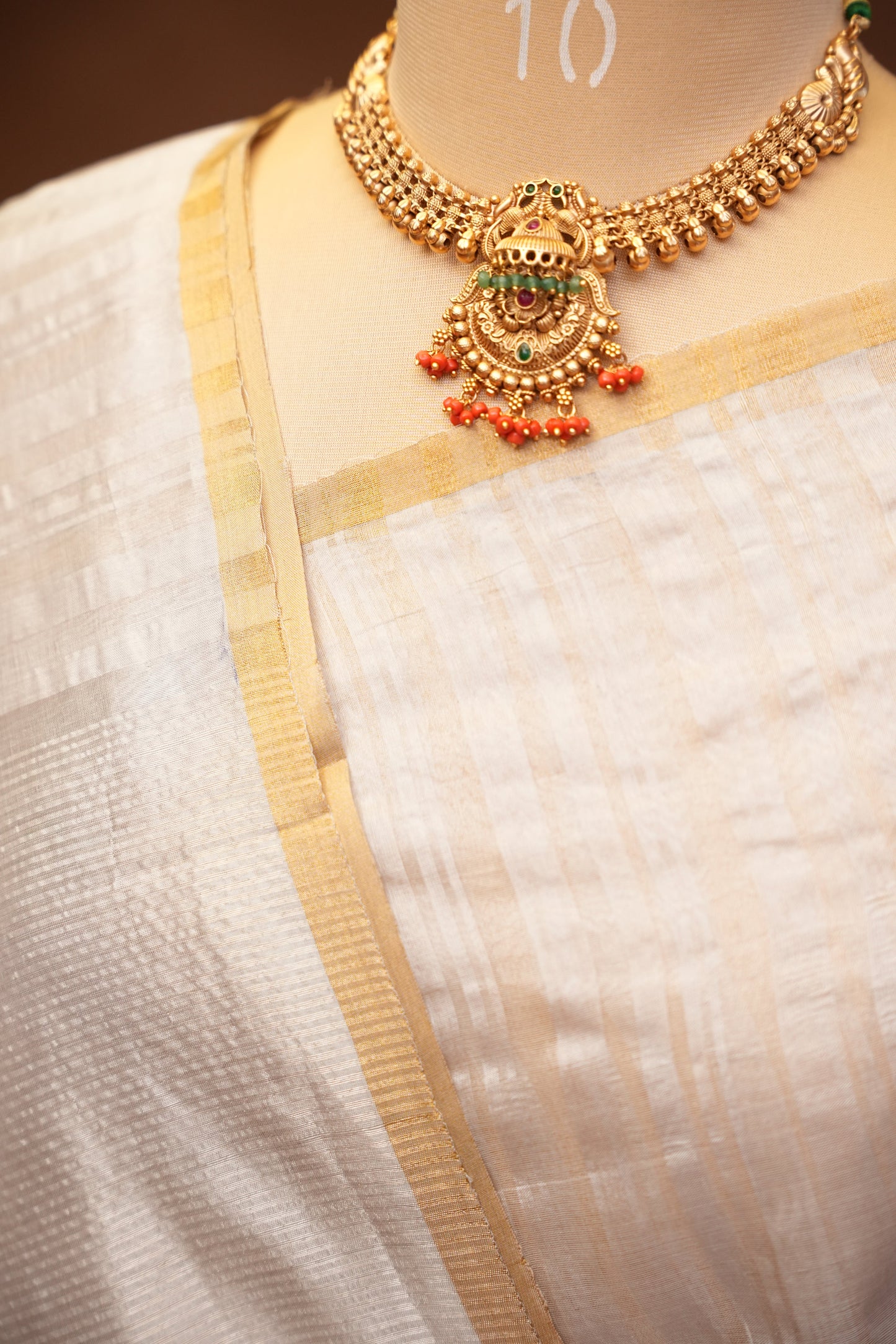 Pure Chanderi Silk Saree with Subtle Stripes & Tissue Border - Ivory Cream