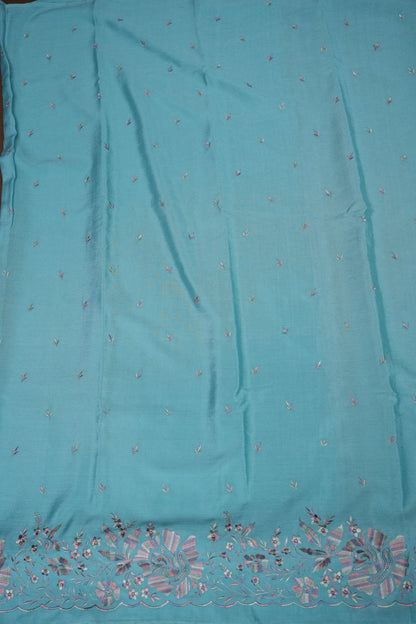 Sky Blue Turkey Chiffon Saree with Floral Embroidered Border