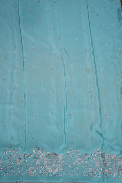 Sky Blue Turkey Chiffon Saree with Floral Embroidered Border