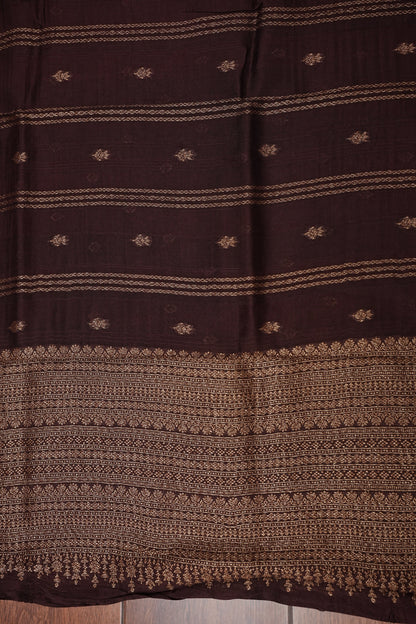 Tussar Banarasi Raw Silk Saree with Handloom Peacock Border – Coffee Brown