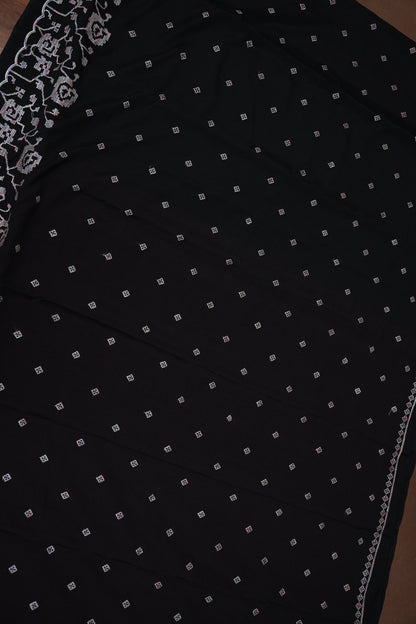 Black Turkey Chiffon Saree with Floral Embroidered Border