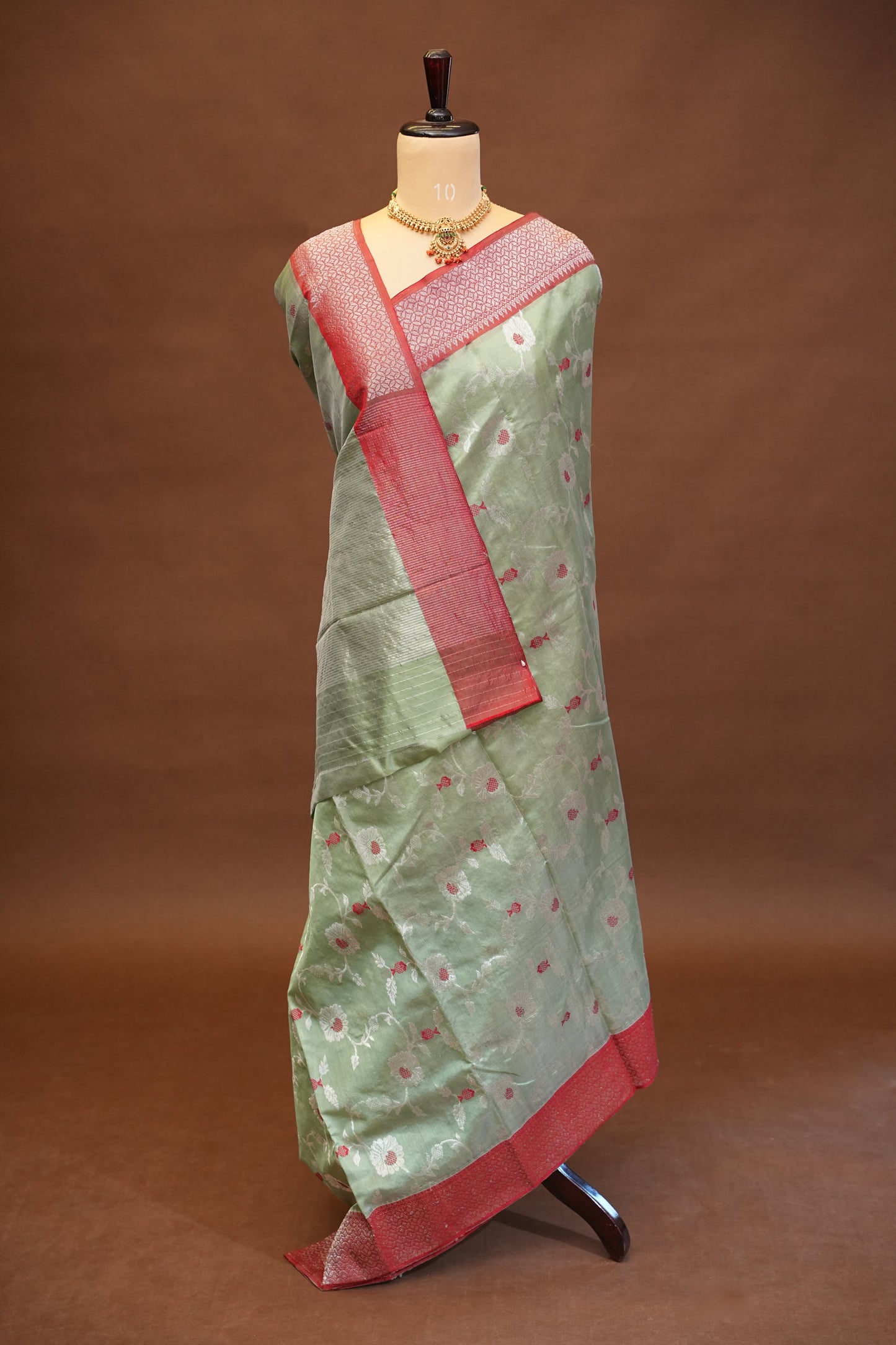 Pure Chanderi Silk Saree with Zari Buttas & Tissue Border - Sea Green