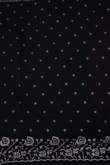 Black Turkey Chiffon Saree with Floral Embroidered Border