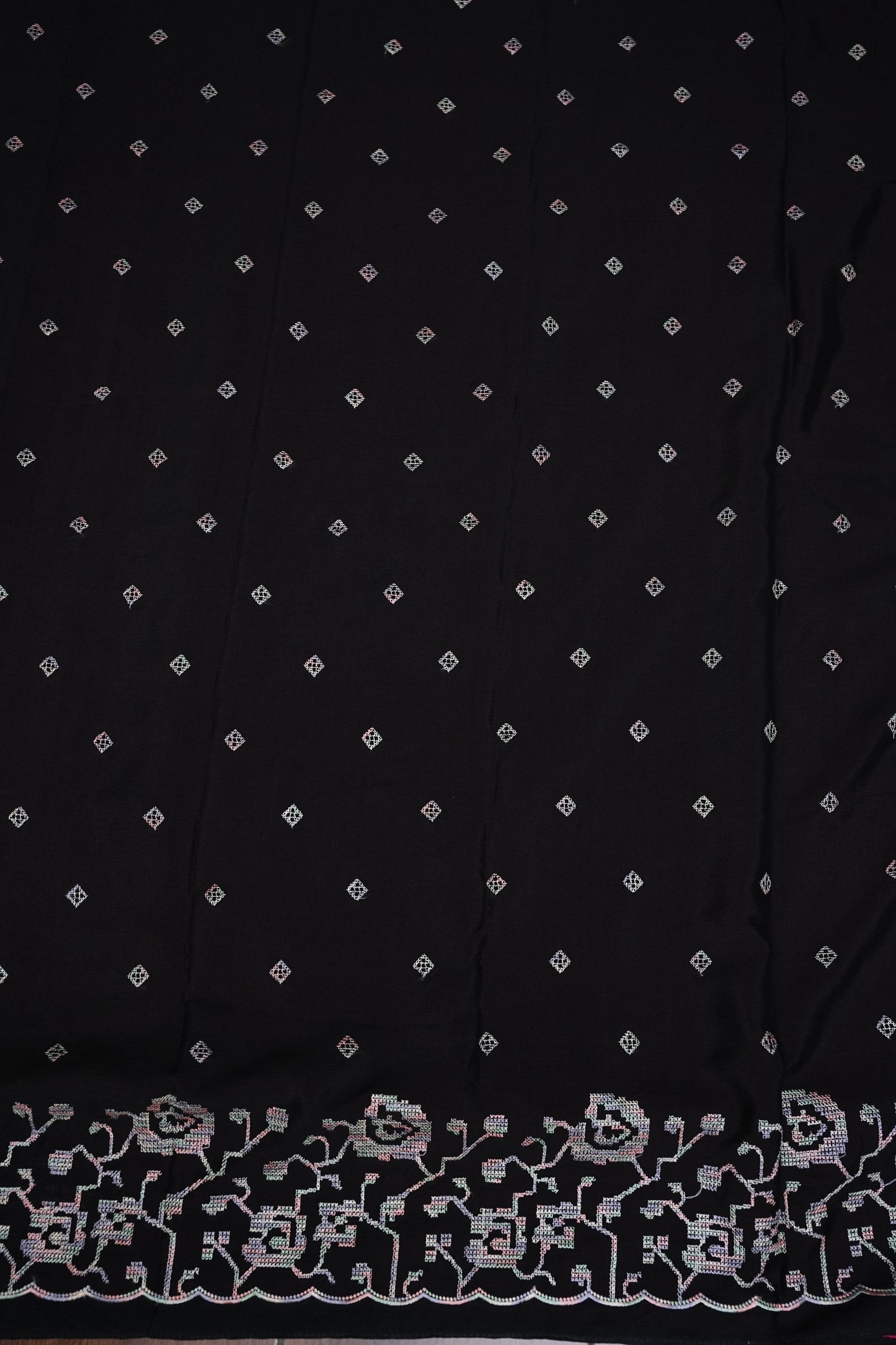Black Turkey Chiffon Saree with Floral Embroidered Border
