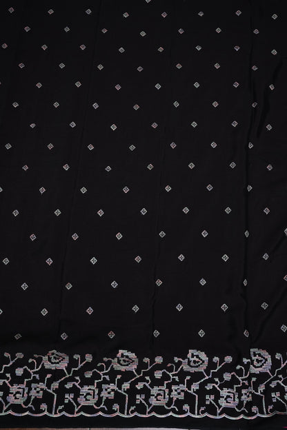 Black Turkey Chiffon Saree with Floral Embroidered Border