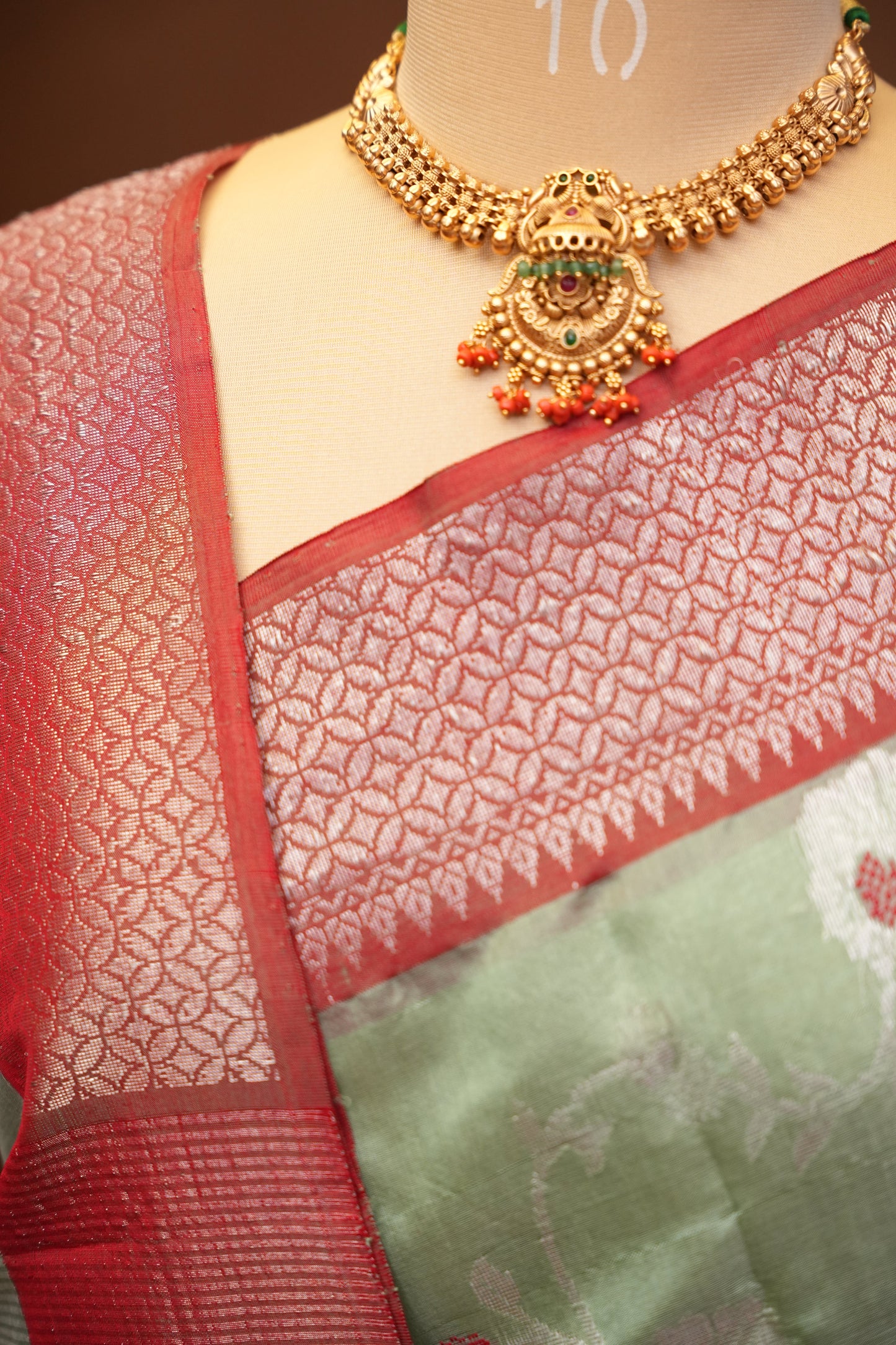 Pure Chanderi Silk Saree with Zari Buttas & Tissue Border - Sea Green