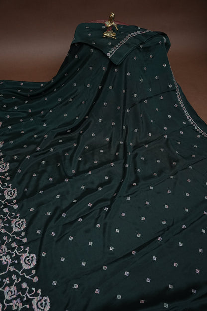 Dark Bottle Green Turkey Chiffon Saree with Woven Floral Border