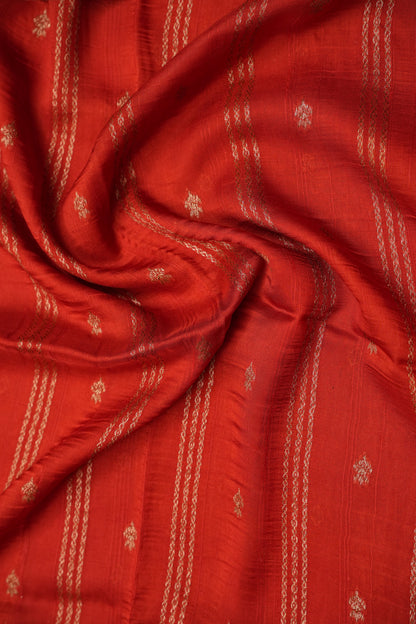 Tussar Banarasi Raw Silk Saree with Handloom Peacock Border – Deep Orange