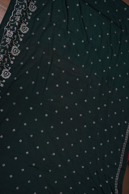 Dark Bottle Green Turkey Chiffon Saree with Woven Floral Border