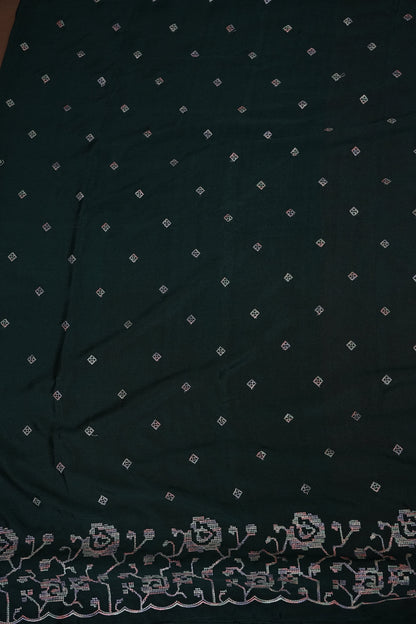 Dark Bottle Green Turkey Chiffon Saree with Woven Floral Border
