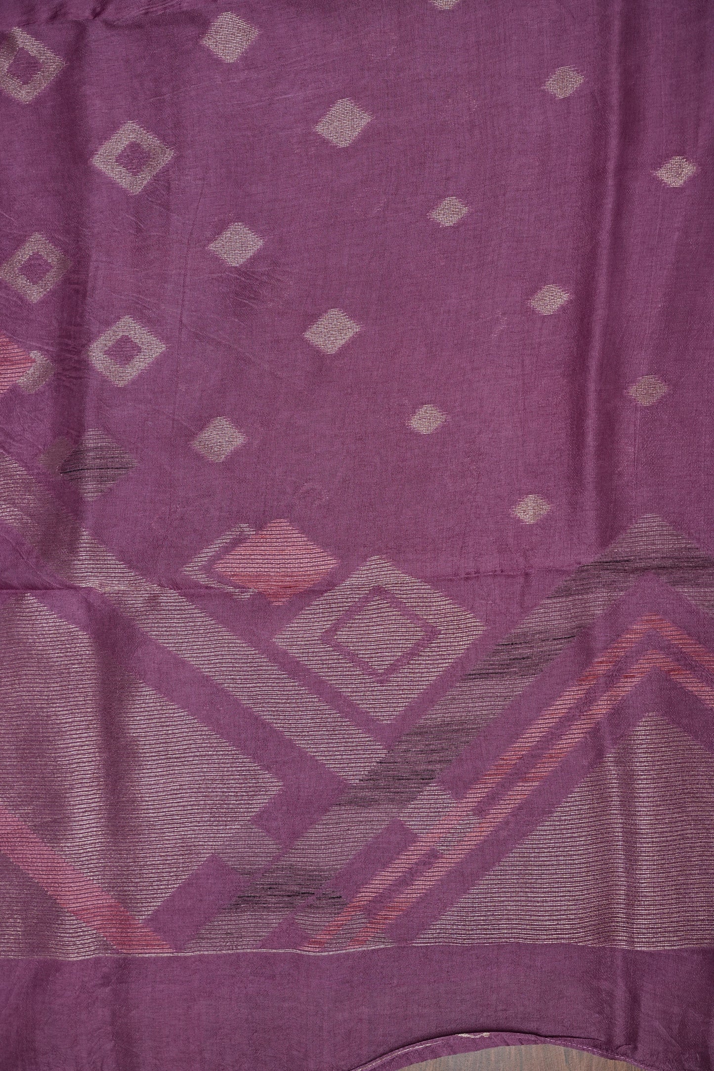 Tussar Banarasi Raw Silk Saree with Geometric Silver Weaving – Onion Pink