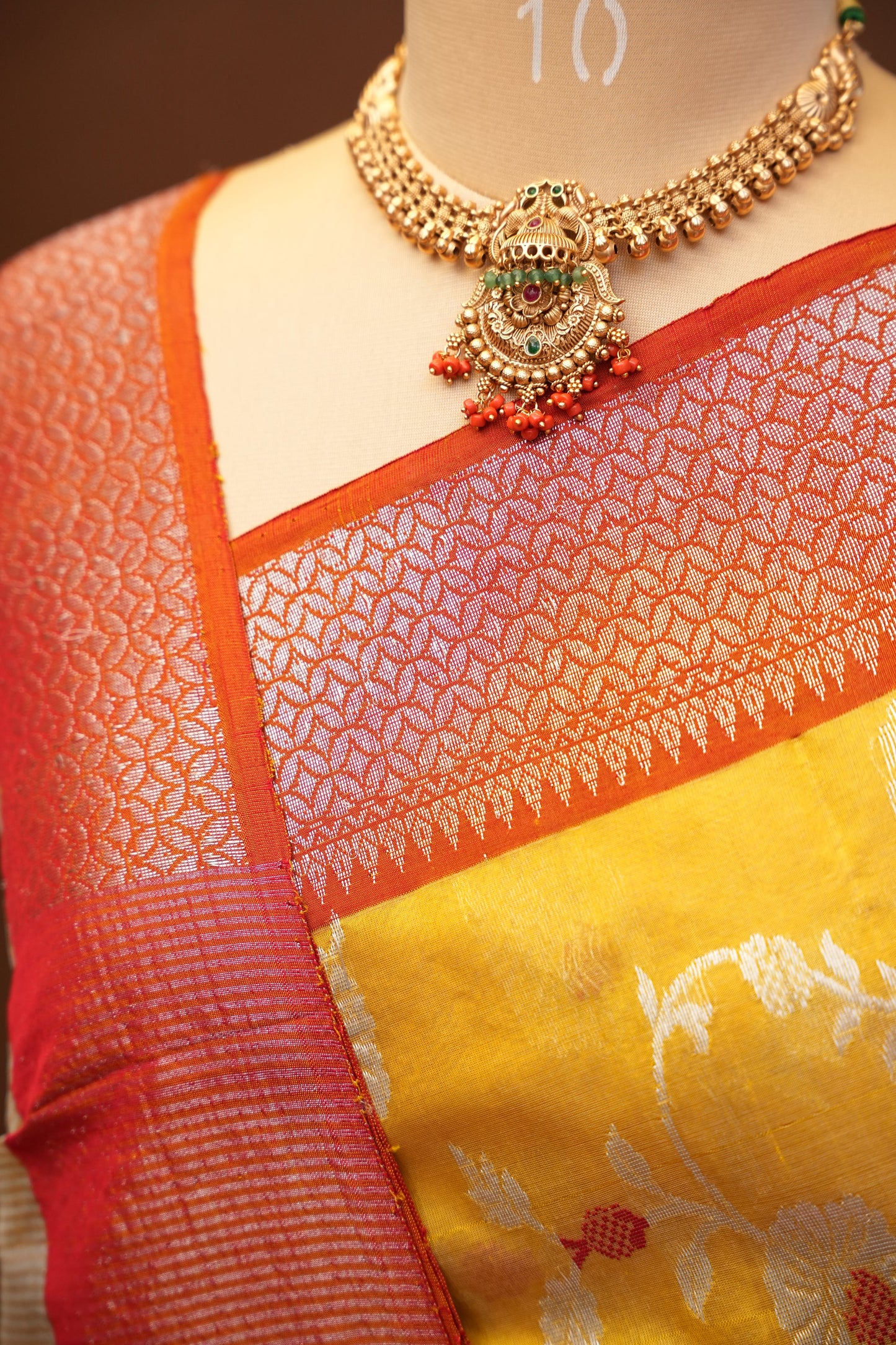 Pure Chanderi Silk Saree with Floral Zari Motifs & Tissue Border - Mustard Yellow