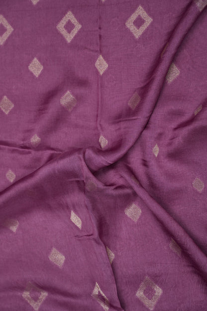 Tussar Banarasi Raw Silk Saree with Geometric Silver Weaving – Onion Pink