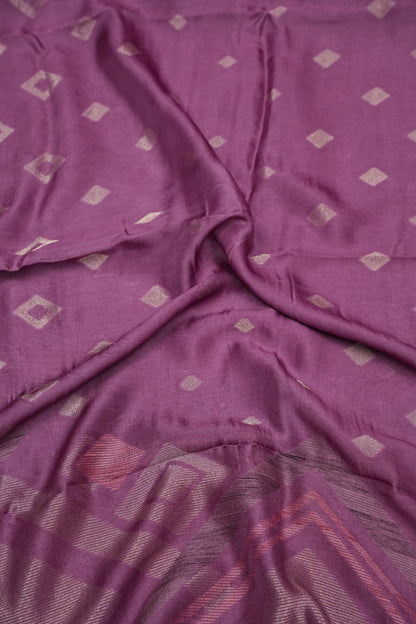 Tussar Banarasi Raw Silk Saree with Geometric Silver Weaving – Onion Pink