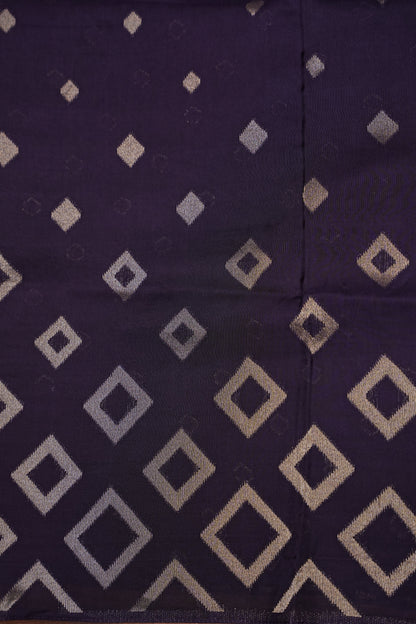 Tussar Banarasi Raw Silk Saree with Geometric Silver Weaving – Deep Purple