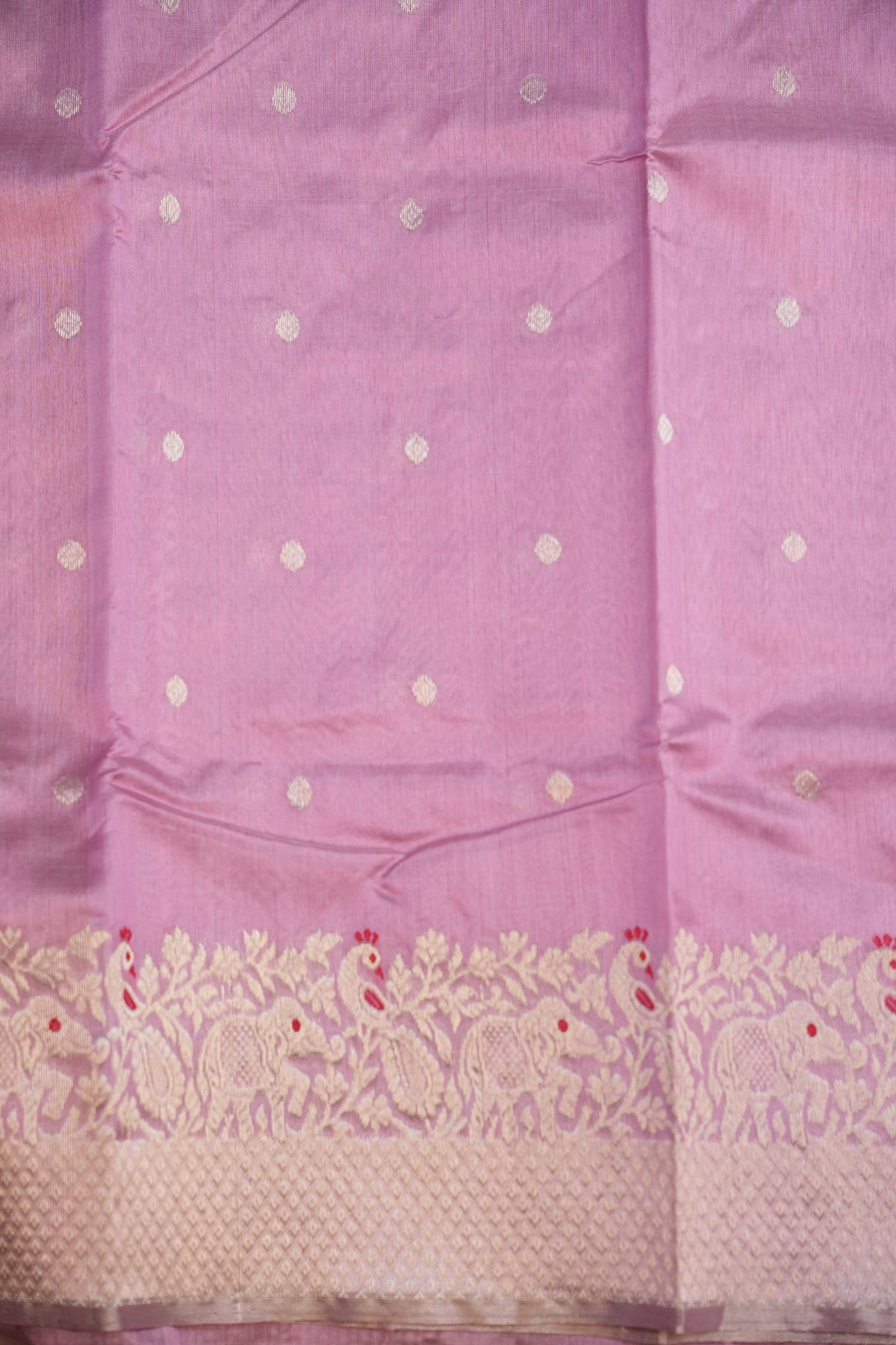 Pure Chanderi Silk Saree with Zari Buttas & Tissue Border - Soft Pink