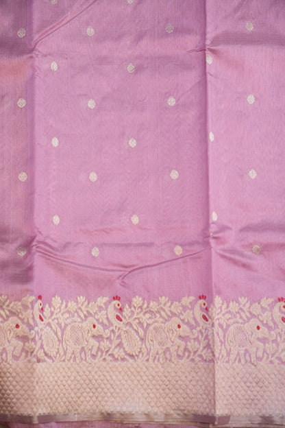 Pure Chanderi Silk Saree with Zari Buttas & Tissue Border - Soft Pink