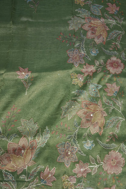 Sage Green Glass Tissue Organza Designer Party Wear Saree