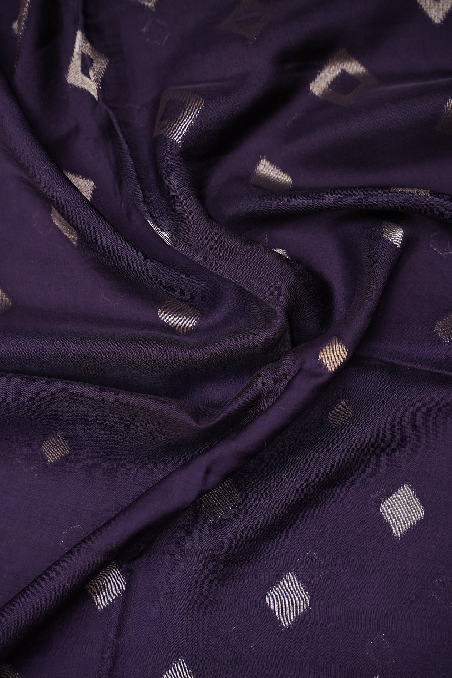 Tussar Banarasi Raw Silk Saree with Geometric Silver Weaving – Deep Purple