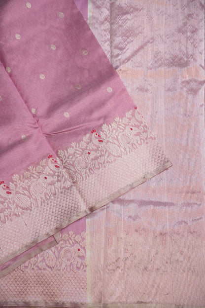 Pure Chanderi Silk Saree with Zari Buttas & Tissue Border - Soft Pink
