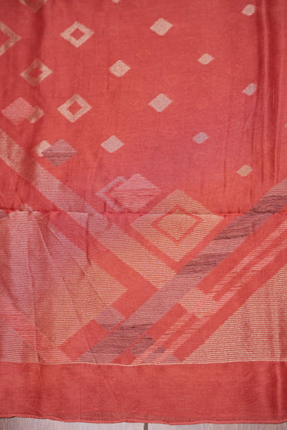 Tussar Banarasi Raw Silk Saree with Geometric Silver Weaving – Light Orange