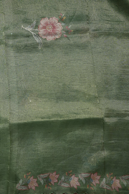 Sage Green Glass Tissue Organza Designer Party Wear Saree
