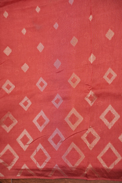 Tussar Banarasi Raw Silk Saree with Geometric Silver Weaving – Light Orange