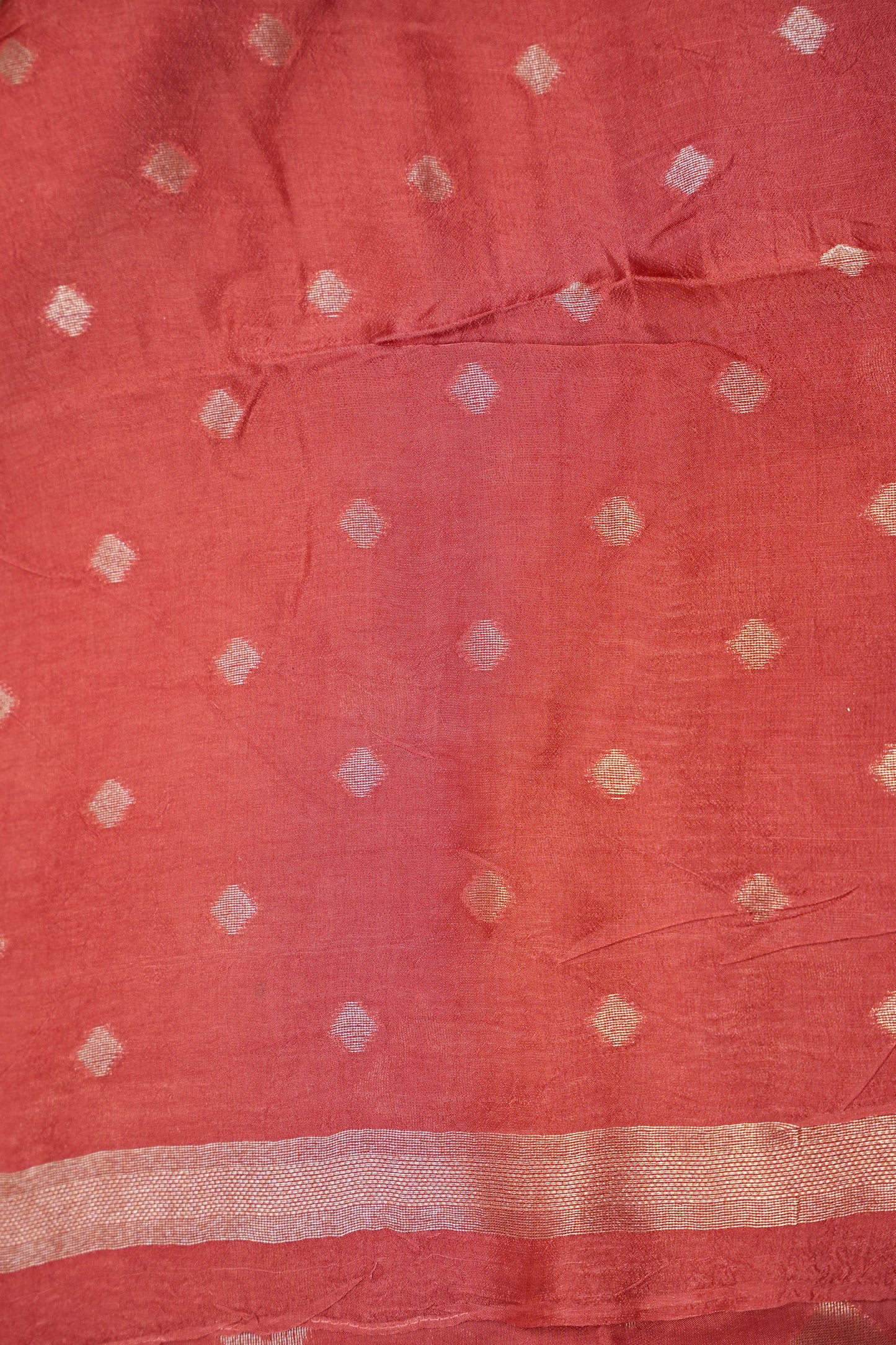 Tussar Banarasi Raw Silk Saree with Geometric Silver Weaving – Light Orange