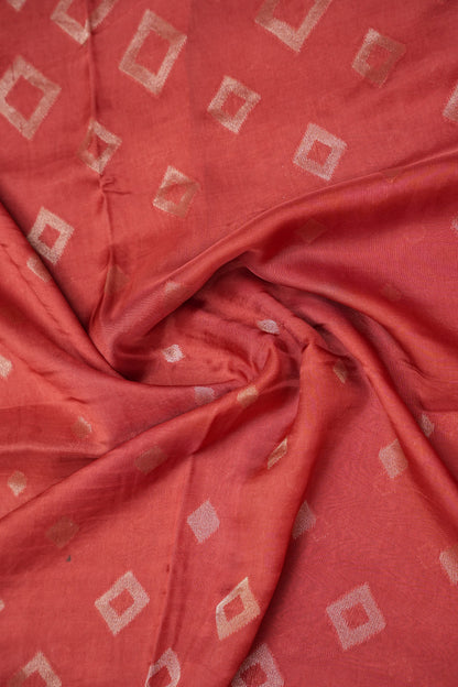 Tussar Banarasi Raw Silk Saree with Geometric Silver Weaving – Light Orange