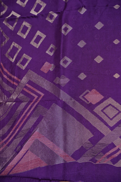 Tussar Banarasi Raw Silk Saree with Geometric Silver Weaving – Royal Purple