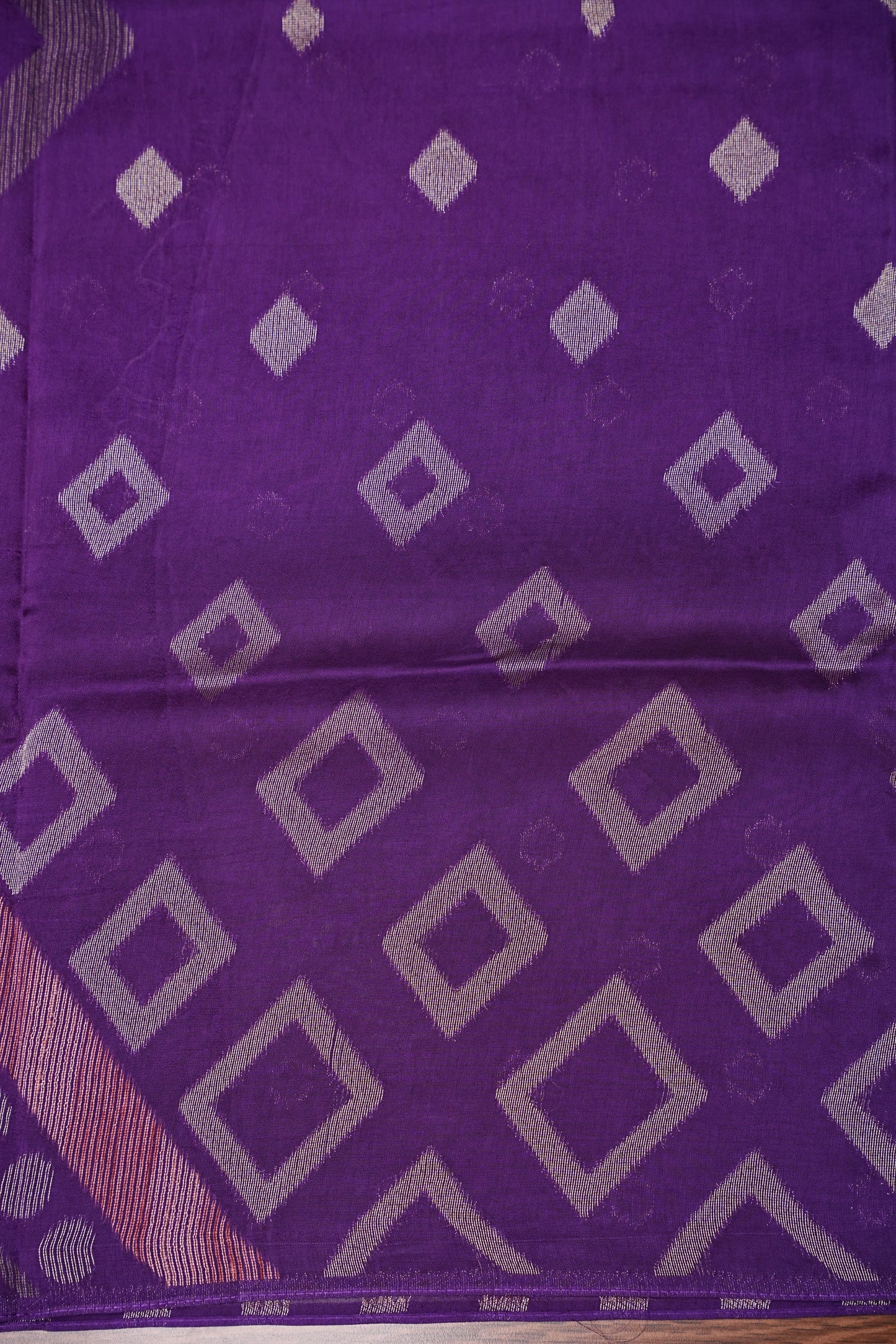 Tussar Banarasi Raw Silk Saree with Geometric Silver Weaving – Royal Purple