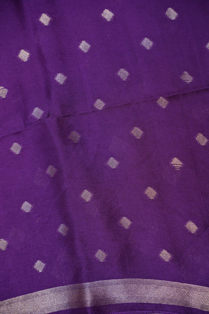 Tussar Banarasi Raw Silk Saree with Geometric Silver Weaving – Royal Purple