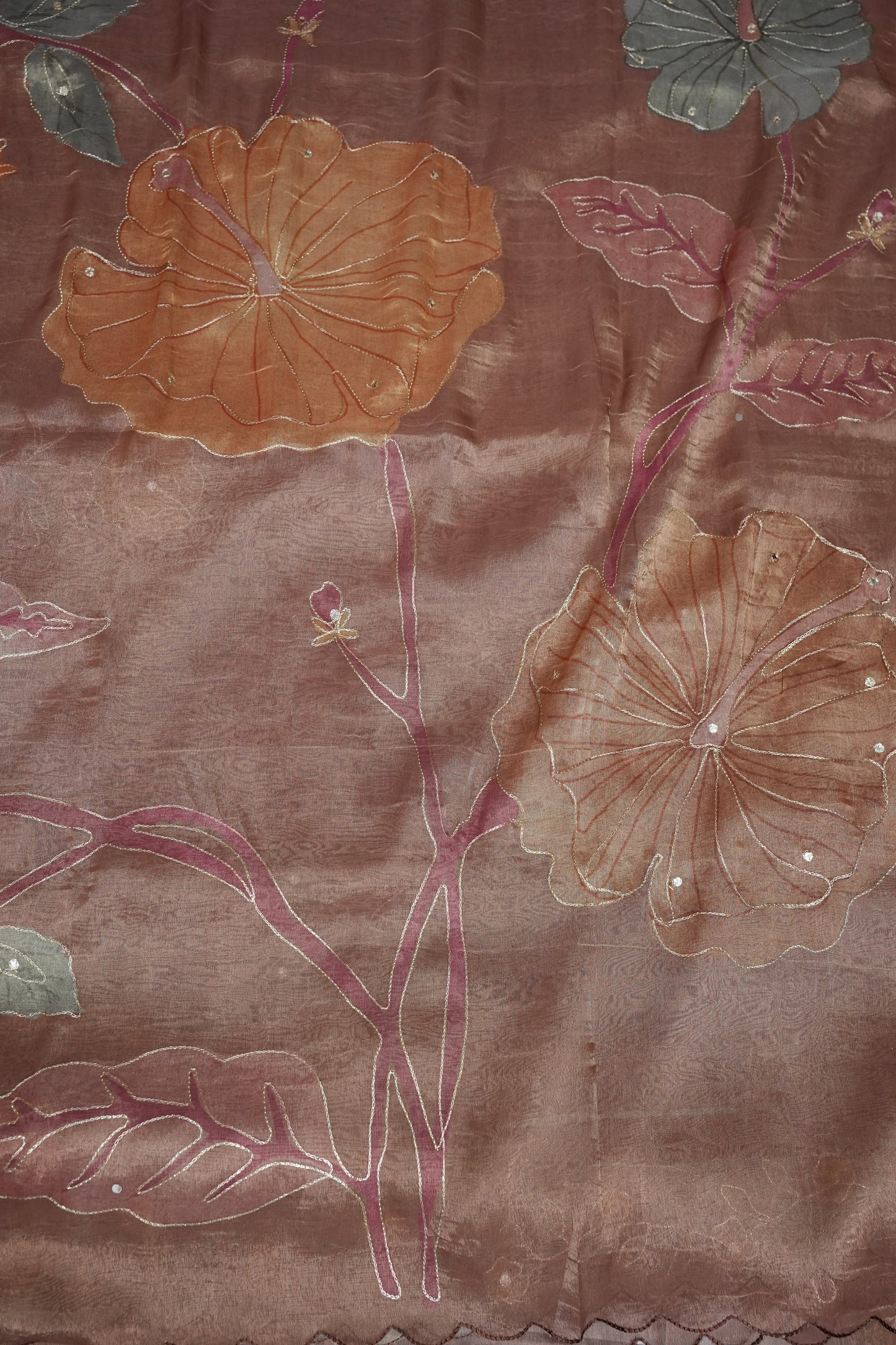 Dusty Rose Glass Tissue Organza Designer Party Wear Saree
