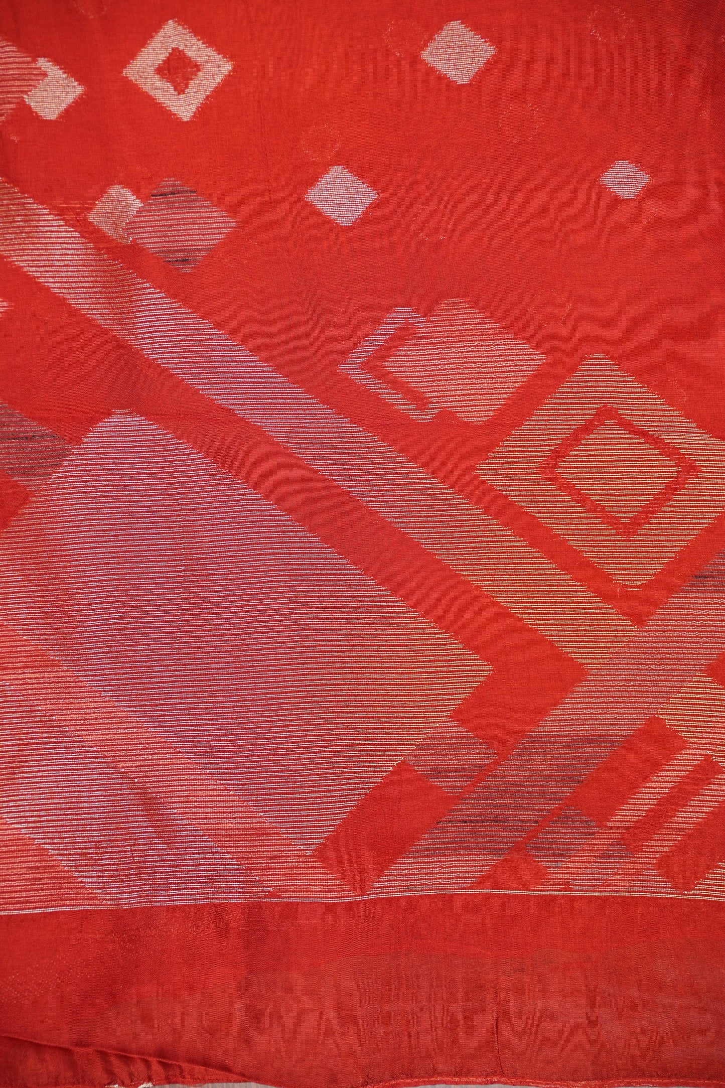 Tussar Banarasi Raw Silk Saree with Geometric Silver Weaving – Rust Orange