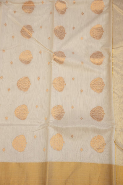 Pure Chanderi Silk Saree with Zari Buttas & Tissue Border - White